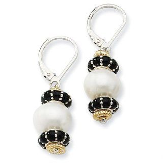 Sterling Silver W/14k 9.5mm Fw Cult Pearl & Enameled Bead Earrings Shey Coutoure Jewelry