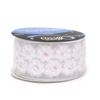 Offray Wired Edge Passion Flower Sheer Craft Ribbon, 4 Inch Wide by 10 Yard Spool, White