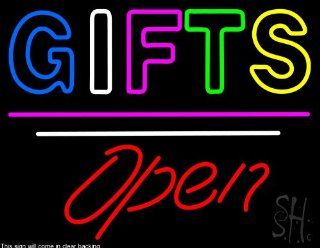 Gifts Script1 Open White Line Clear Backing Neon Sign 24" Tall x 31" Wide  Business And Store Signs 
