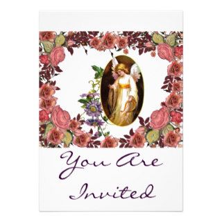 Angel With Harp And Clematis Flowers Personalized Announcement