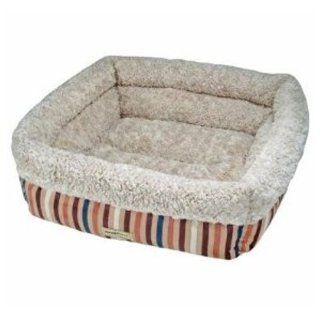 Pooch Planet Plush Perfection Pet Bed   Blue/brown Striped   Home And Garden Products