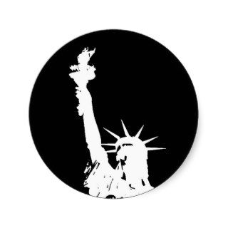 Black & White Pop Art Statue of Liberty Silhouette Round Stickers