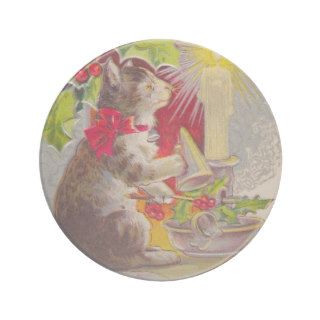 Vintage Christmas, Cat among decorations Beverage Coasters