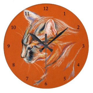 Cat, Gray in Profile   Pastel Drawing Round Wall Clock