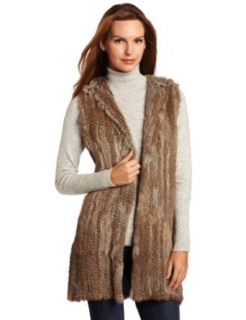 525 America Women's Long Rabbit Fur Vest with Hood, Natural, X Small Outerwear