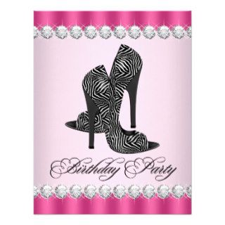 Pretty High Heel Shoes Pink Zebra Birthday Party Custom Invitations