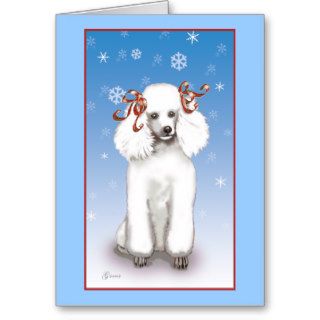 White Poodle Snowflakes Christmas Holiday Cards