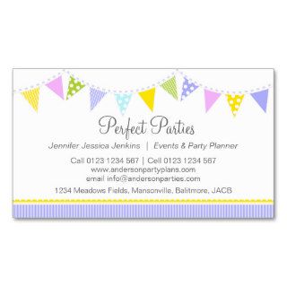 Bunting party event planning purple business cards