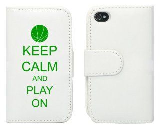 White Apple iPhone 5 5S 5LP543 Leather Wallet Case Cover Green Keep Calm and Play On Basketball Cell Phones & Accessories