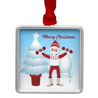 Santa Claus goes to the gym Christmas Tree Ornament