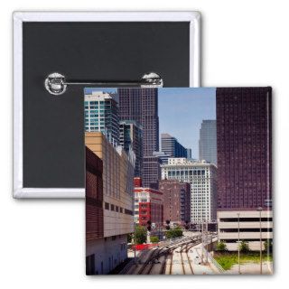 Commuter rail tracks lead into Downtown Chicago Pinback Button