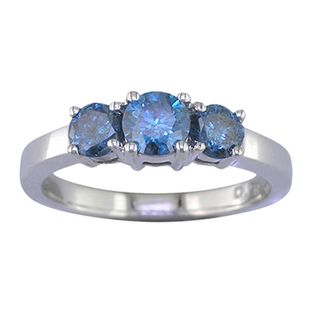 14k White Gold 1/2ct TDW Blue Diamond 3 stone Ring Diamond Rings