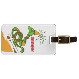 Silly Green Skateboard Snake Luggage Tag