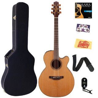 Takamine P3NC Pro Series 3 NEX Style Acoustic Electric Guitar Bundle with Hardshell Case, Tuner, Strap, Strings, Picks, and Polishing Cloth   Natural 