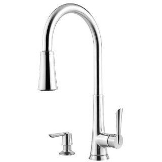Pfister Mystique 1 Handle 1, 2, 3 or 4 Hole Pull Down Kitchen Faucet w/Soap Dispenser in Polished Chrome   Touch On Kitchen Sink Faucets  