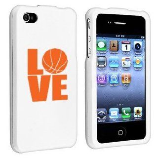 Apple iPhone 4 4S White Rubber Hard Case Snap on 2 piece Orange Love Basketball Cell Phones & Accessories