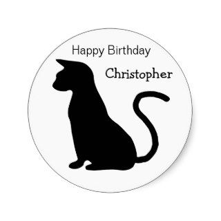 Cat Silhouette Just Add Name Birthday Round Stickers