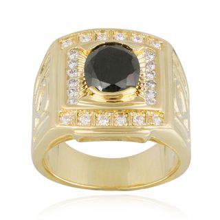 Icz Stonez Gold Overlay Oval Black And White Cubic Zirconia Men's Ring ICZ Stonez Men's Rings