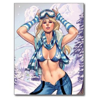 Alice In Wonderland #3 Snow Skiing Bikini Skier Post Cards