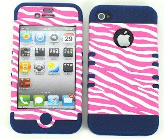 3 IN 1 HYBRID SILICONE COVER FOR APPLE IPHONE 4 4S HARD CASE SOFT DARK BLUE RUBBER SKIN ZEBRA DB TE545 KOOL KASE ROCKER CELL PHONE ACCESSORY EXCLUSIVE BY MANDMWIRELESS Cell Phones & Accessories