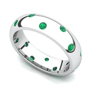 Platinum Bezel set Emerald Semi Eternity Band Ring Wedding Bands Jewelry