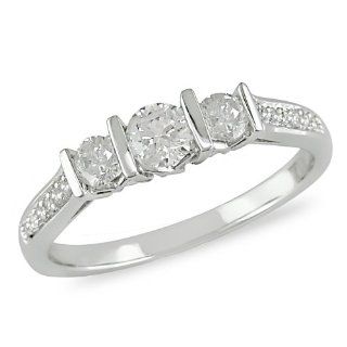 10k White Gold Accent Diamond 3 Stone Engagement Ring (0.5 Cttw, G H Color, I2 I3 Clarity) Jewelry