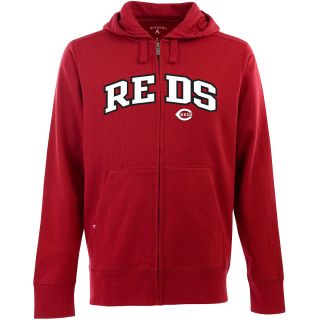 Antigua Mens Cincinnati Reds Full Zip Hooded Applique Sweatshirt   Size Large,