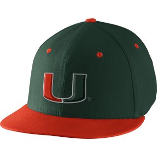 NIKE Mens Miami Hurricanes Players Nike True Swoosh Flex Cap, Green