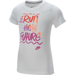 NIKE Girls Run The Future Short Sleeve T Shirt   Size Small, White/dk Grey