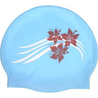 TYR Floral Silicone Swim Cap, Blue