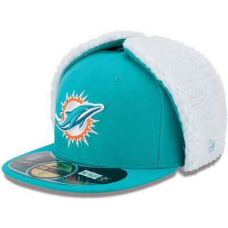 NEW ERA Mens Miami Dolphins On Field Dog Ear 59FIFTY Fitted Cap   Size 7.375,