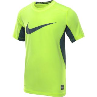 NIKE Boys Pro Combat Core Fitted Short Sleeve T Shirt   Size Small, Volt/slate