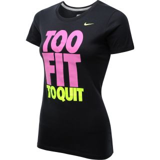NIKE Womens Too Fit To Quit Short Sleeve T Shirt   Size Medium, Black