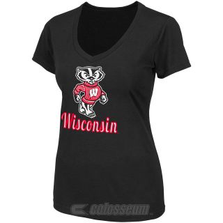 COLOSSEUM Womens Wisconsin Badgers Vegas V Neck T Shirt   Size Xl, Black