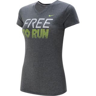 NIKE Womens Free To Run Short Sleeve T Shirt   Size Large, Charcoal Heather