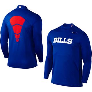 NIKE Mens Buffalo Bills Pro Combat Hyperwarm Dri FIT Long Sleeve Mock 2 Shirt  