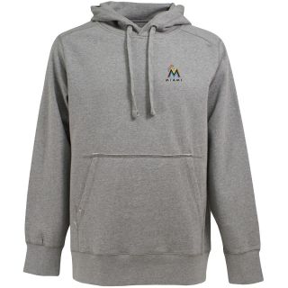 Antigua Mens Miami Marlins Signature Hooded Gray Pullover Sweatshirt   Size