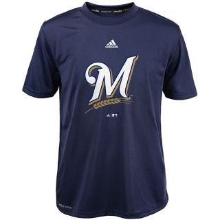 adidas Youth Milwaukee Brewers ClimaLite Team Logo Short Sleeve T Shirt   Size