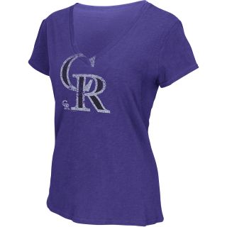 G III Womens Colorado Rockies Oversize Logo Slub V Neck Short Sleeve T Shirt  
