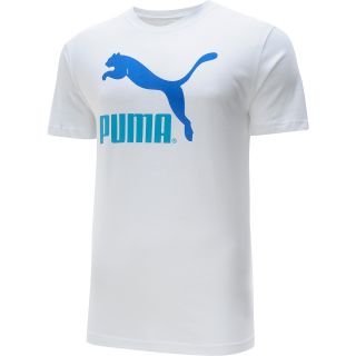 PUMA Mens No 1 Logo Short Sleeve T Shirt   Size Large, White/blue