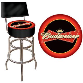 Trademark Global Budweiser Bowtie Red & Black Padded Bar Stool with Back