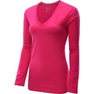 NIKE Womens Regular Legend V Neck Long Sleeve T Shirt   Size Small, Pink Foil