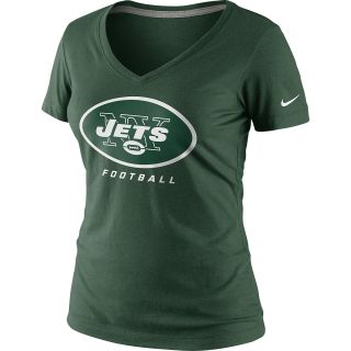NIKE Womens New York Jets Legend Logo V Neck T Shirt   Size Small, Fir/grey