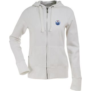 Antigua Womens Edmonton Oilers Signature Hooded White Full Zip Sweatshirt  