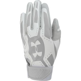 UNDER ARMOUR Youth Motive Batting Gloves   Size Small, White/steel