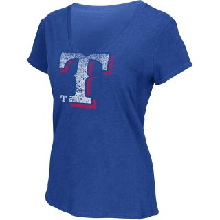 G III Womens Texas Rangers Oversize Logo Slub V Neck Short Sleeve T Shirt  