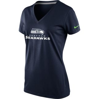 NIKE Womens Seattle Seahawks Dri FIT Legend Logo V Neck Short Sleeve T Shirt  