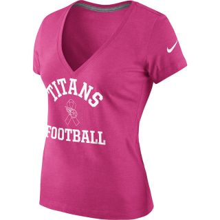 NIKE Womens Tennessee Titans Breast Cancer Awareness V Neck T Shirt   Size