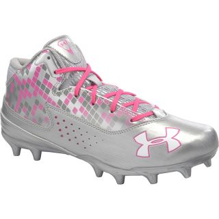UNDER ARMOUR Mens Ripshot Mid MC Lacrosse Cleats   Size 9, Silver/pink