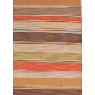 Handmade Flat Weave Stripe Pattern Multi Color Rug (9 X 12)